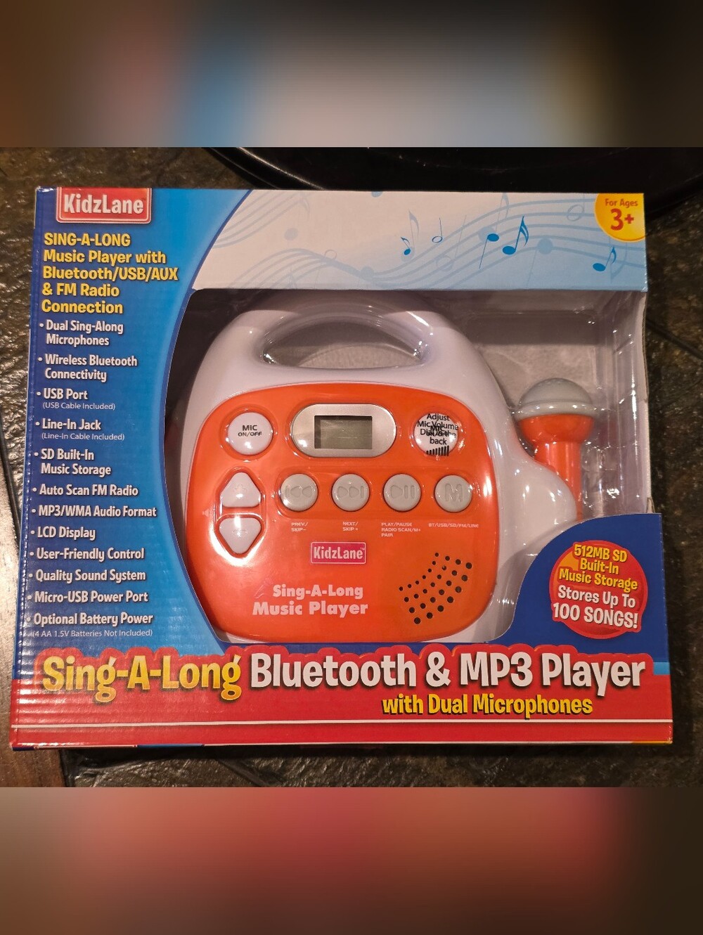 KidzLane Sing-A-Long Bluetooth & MP3 Player - Orange/White. NIB!!!